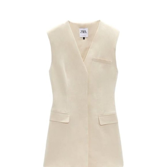 Zara | Jackets & Coats | Zara Long Linen Blend Cut Out Vest
